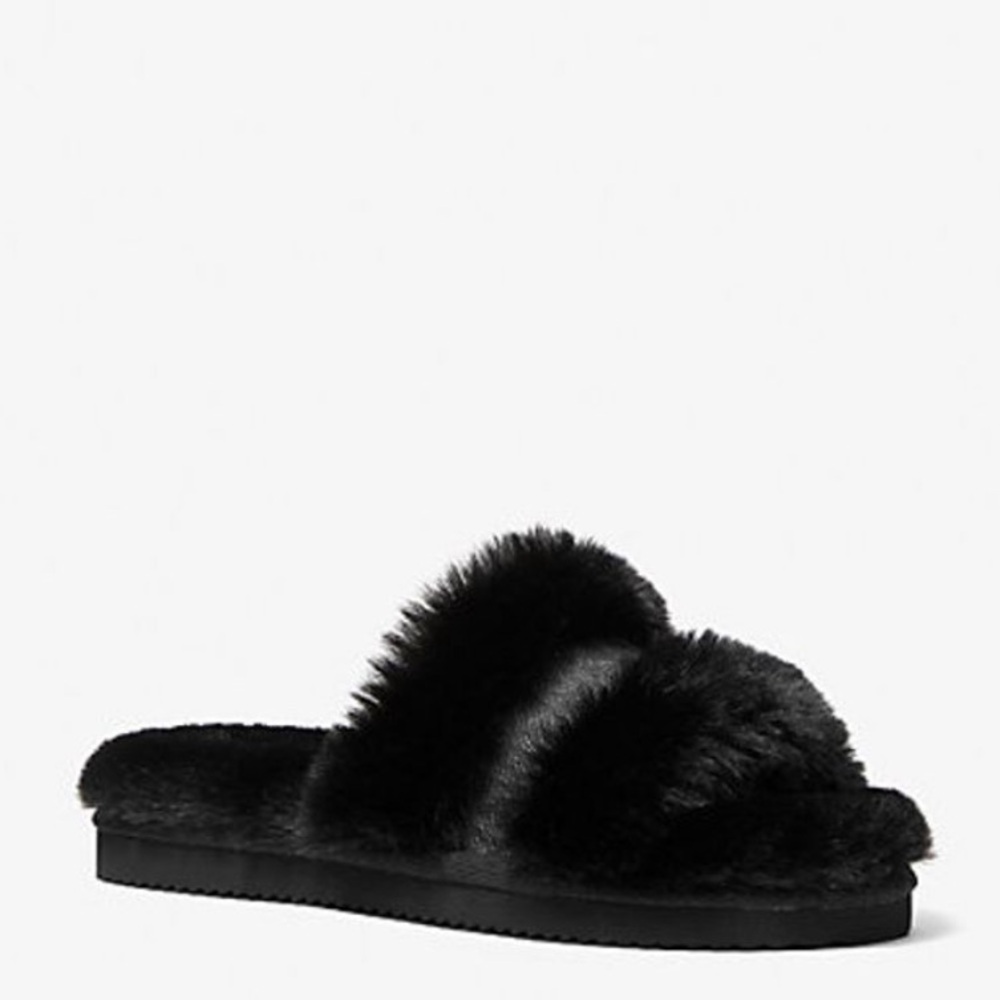Michael Kors Scarlett Faux Fur Slide Sandal Black Size 8